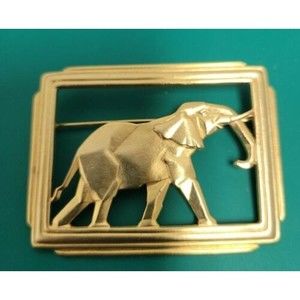 Vintage JJ Jonette Jewels Gold Tone Elephant Frame Pin Brooch 2.25” Estate Sign